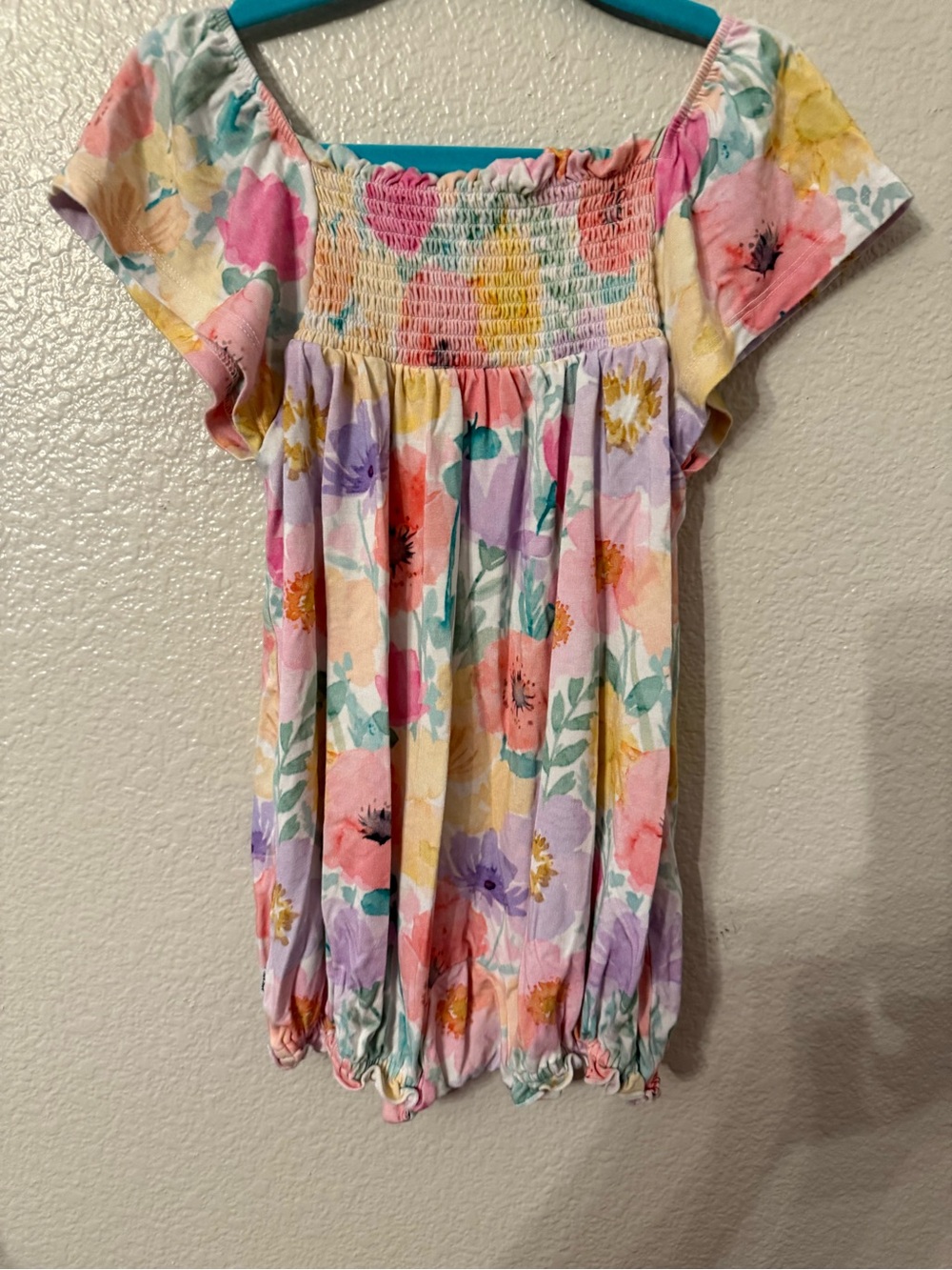 Little Sleepies Pastel Floral Smocked Bubble Dress - Pink Yellow Purple Green - Picture 5 of 5